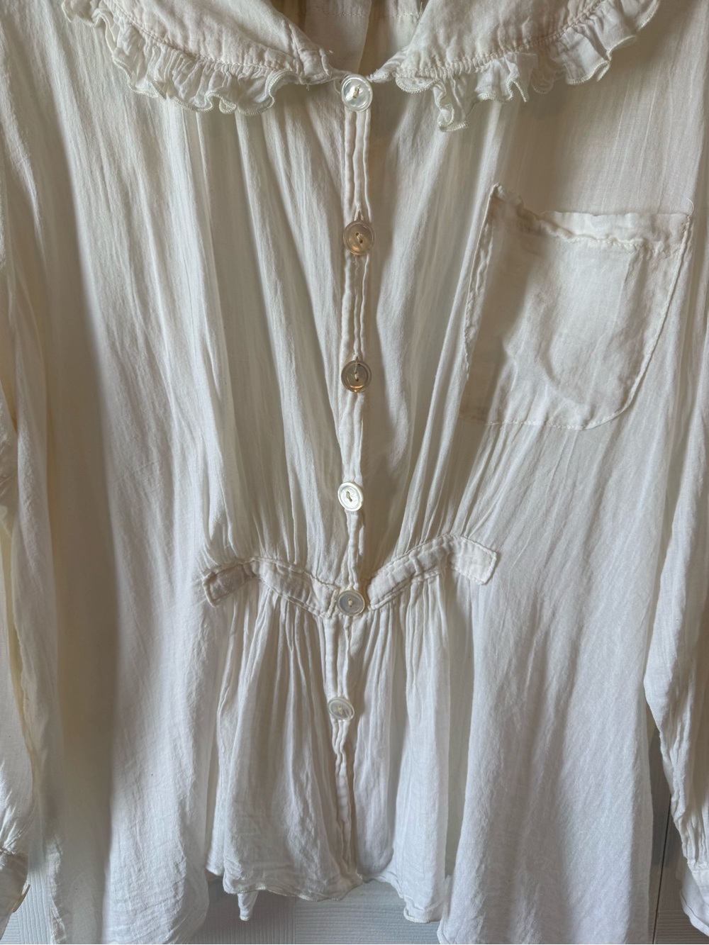 Magnolia Pearl Cream Ruffled Sailor Collar Button-Front Blouse - Picture 3 of 5